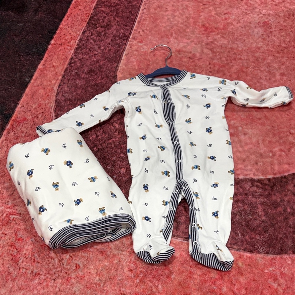 Ralph Lauren White and Navy Kids Footie